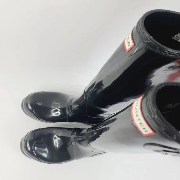 Hunter Women's Black Original Gloss Tall Rubber Mid-Calf Rain Boots Size 6.5 - Picture 3 of 6